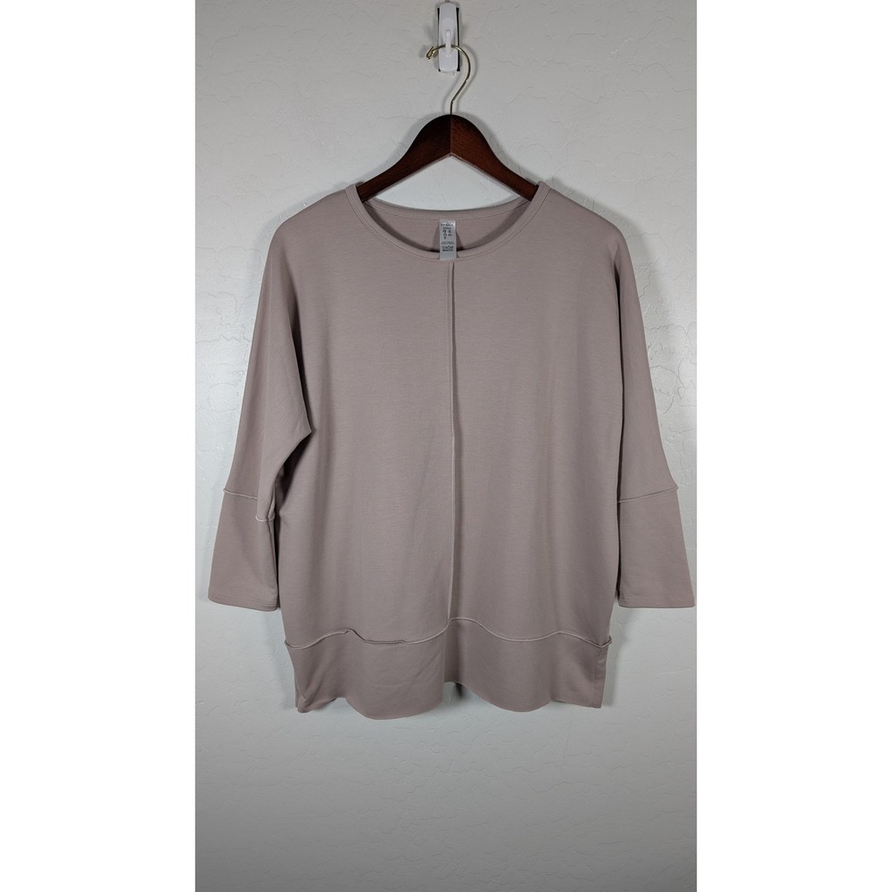 Spanx Shirt Womens Small Beige‎ Jersey Dolman 3/4 Sleeve Relaxed Tunic Top